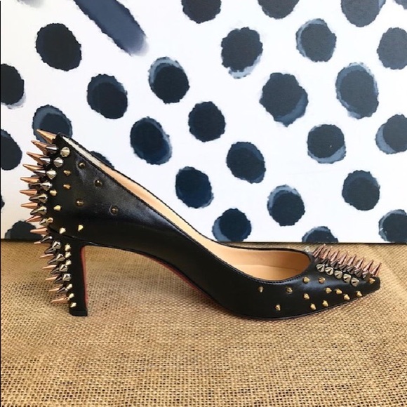 Christian Louboutin Blk Leather Spike Dinosa Pumps - Picture 5 of 8